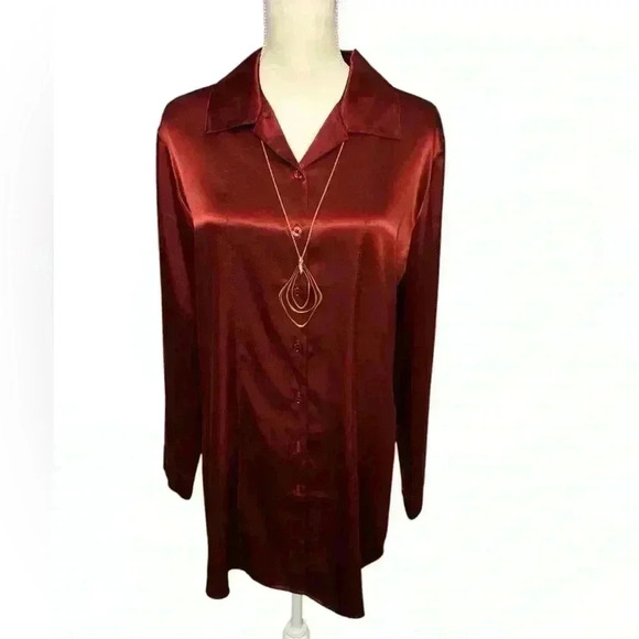 Chico's new with tags burgandy silky long sleeved blouses Chico's size 2 - Picture 1 of 6